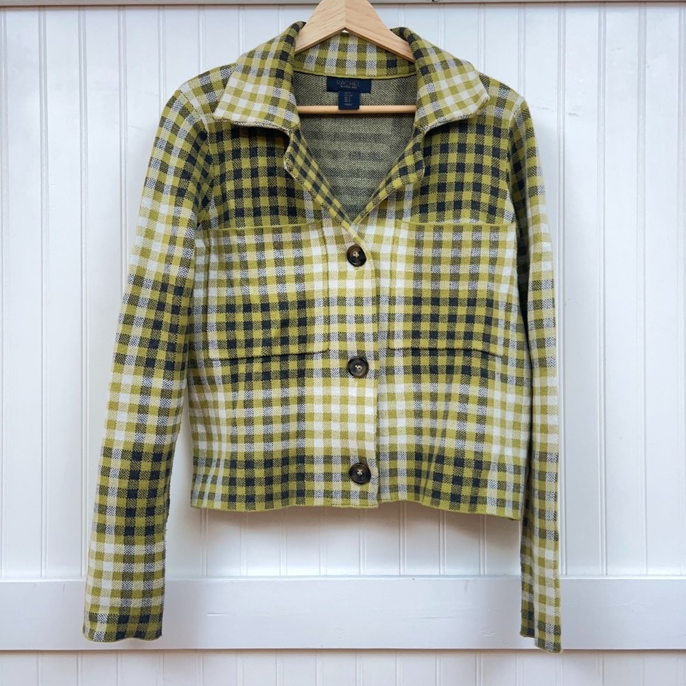 Plaid Green Cardigan Clueless Crop Preppy Checkered Button Up Long Sleeve Wmns S